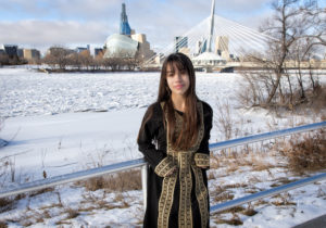 Haneen at the Forks in traditional Palestinian dress