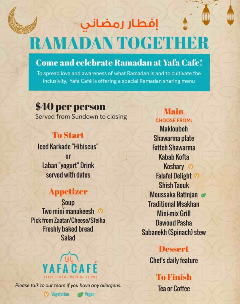 Ramadan menu - Yafa Café